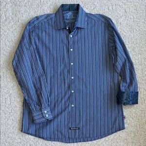 English Laundry Men's Blue Striped Shirt. 17 34/35